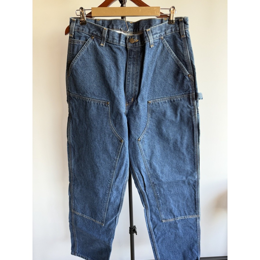 Carhart Double Knee Jeans B73DST Vintage 36x36 Light Denim Wash With Rivets